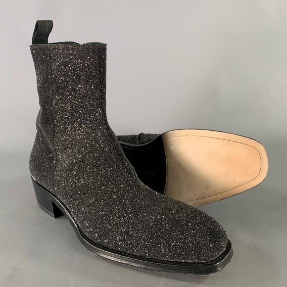 ALEXANDER MCQUEEN Size 7 Black Silver Metallic Leather Zip Up Boots main image 8